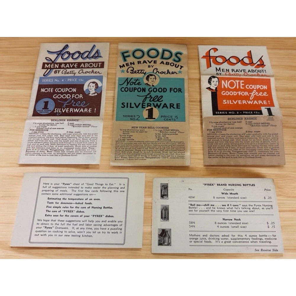 Lot Of 3 1930's Betty Crocker "FOODS MEN RAVE ABOUT" BROCHURE SILVERWARE‎ COUPON